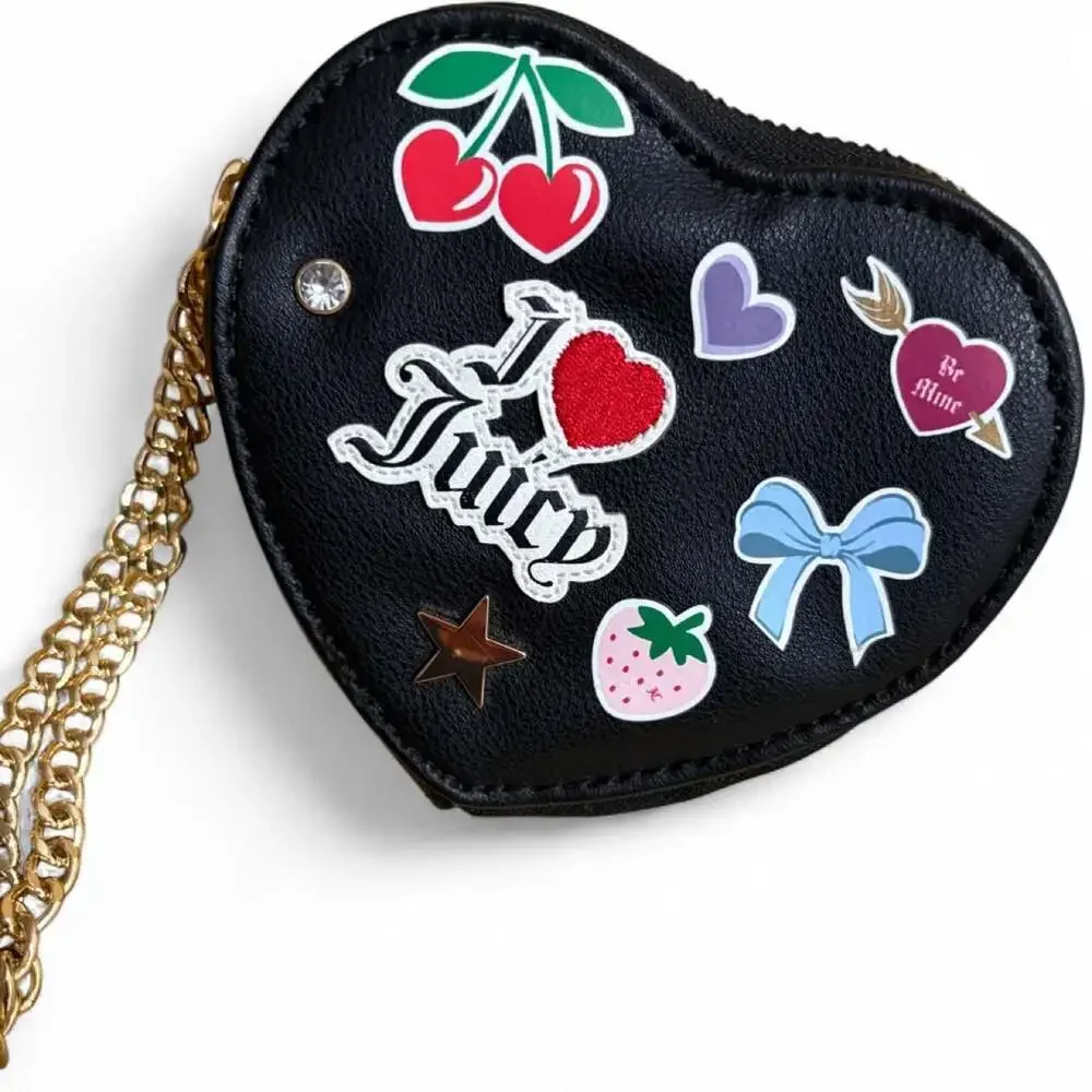 Juicy Couture Black Heart Patch Wristlet Pouch